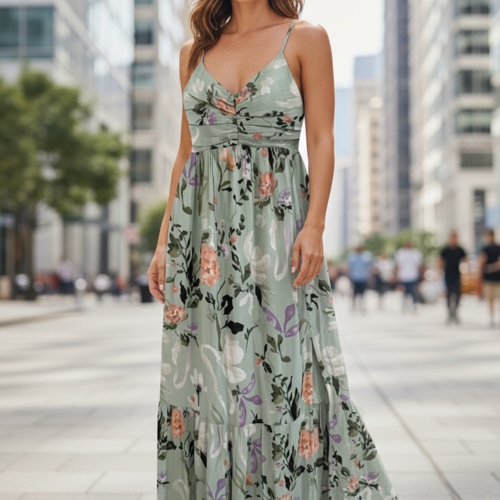 Abercrombie & Fitch Floral Maxi Dress in Sage Green